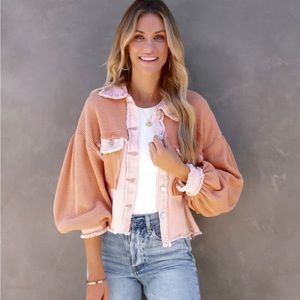 VICI Monica Cotton Waffle Knit Frayed Shacket